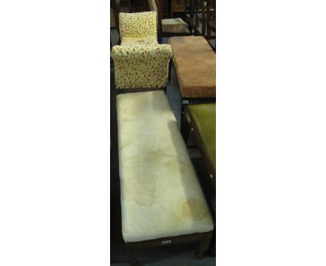 Early 20th century upholstered window seat, together with a 20th century mahogany framed foot stool. (2)(B.P. 24% incl. VAT)