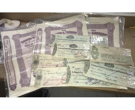 10 National Bank of the South African Republic Ltd., cheques (English and Afrikaan examples) dating from 1897 to 1907 and 3 u