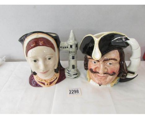 2 Royal Doulton character jug - Catherine of Aragon D6643 and Capt. Henry Morgan 886231.
