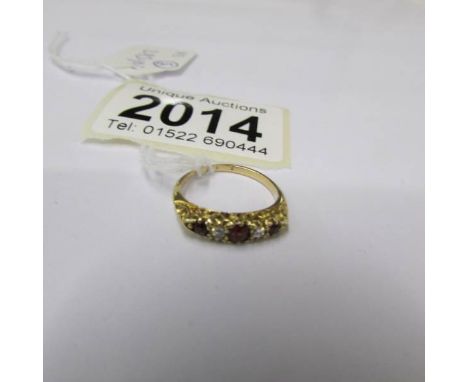 An 18ct gold, ruby and diamond ring (size G half, approximately 2.3 grams, unmarked)