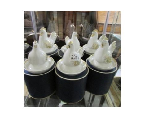 6 boxed Royal Worcester egg cups with hen covers