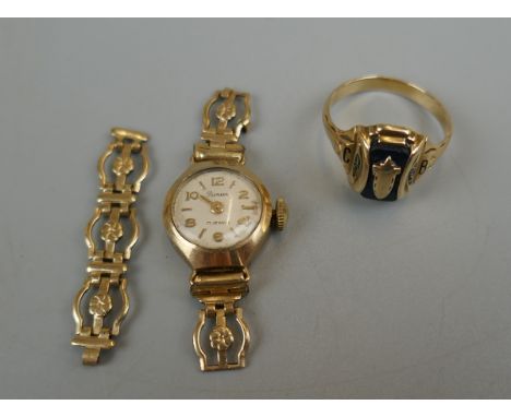 10ct gold ring together with gold watch A/F 