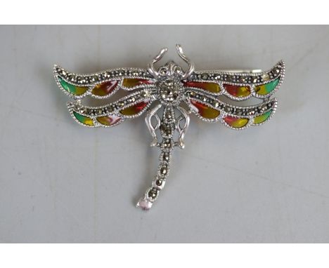 Silver enamel butterfly brooch 