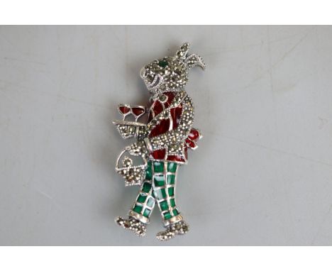 Silver enamel &amp; emerald eyed rabbit brooch 