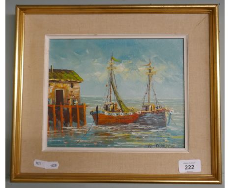 Oil on canvas - Nautical scene K Conden - Approx image size: 24cm x 19cm 
