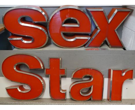 7 large vintage light boxes - SEX STAR - Approx height of tallest 62cm 