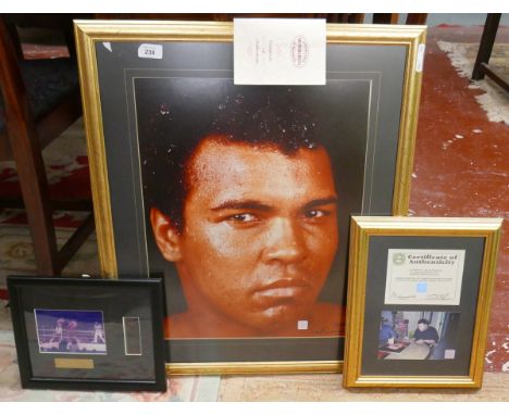 Signed Muhammad Ali L/E print 58/100 with C.O.A together with a framed film cell of the Muhammad Ali vs George Foreman fight 