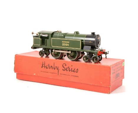 Hornby O gauge no.2 Special tank locomotive, Southern 2091, green body, clockwork, boxed with instructions, original inner pa