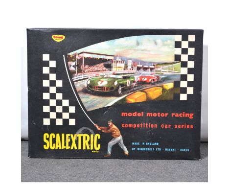 Scalextric slot-car racing set, CM.33; including C60 Jaguar D Type, yellow body, no.13; C61 Porsche, blue body, no.17; select