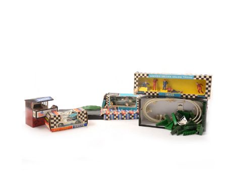 Tri-ang Scalextric slot-car racing; a collection to include C/55 Vanwall, green body no.2 stickers, (incorrect box), C/79 Off