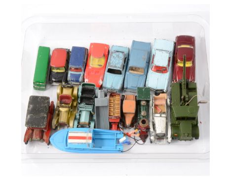 One tray of loose die-cast models; mostly Dinky, Corgi and Matchbox Toys, including Corgi Citroen LeDandy Coupe; Morris Mini 