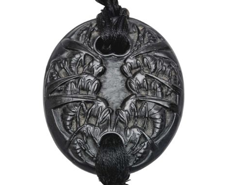  RENÉ LALIQUE (1860-1945) GUÊPES PENDANT, NO. 1650 designed 1920black&nbsp;engraved R. Lalique 5.5cm (2 ¼in) high   
