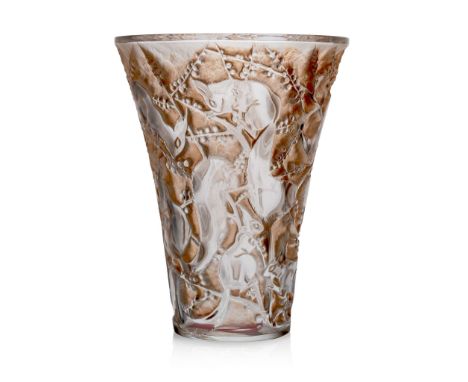  RENÉ LALIQUE (1860-1945) SENART VASE, NO. 1098 designed 1934clear, frosted and sepia stainedstencilled R. LALIQUE FRANCE 21.