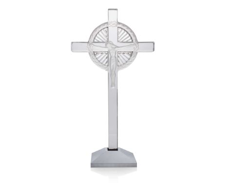  LALIQUE CHRIST COURONNE ÉPINES designed 1943clear and frosted, with detached metal standengraved Lalique France, applied lab