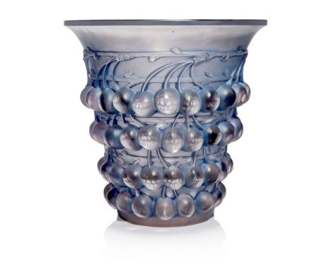  RENÉ LALIQUE (1860-1945) MONTMORENCY VASE, NO. 1050 designed 1930clear, frosted and blue stainedwheel-engraved R. LALIQUE FR