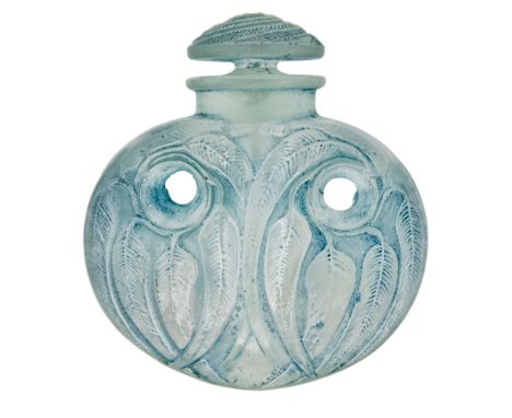  RENÉ LALIQUE (1860-1945) EUCALYPTUS PENDANT FLACON, NO. 1672 designed 1920clear, frosted and blue stainedmoulded LALIQUE(2) 