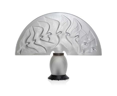  MARIE-CLAUDE LALIQUE (1935-2003) HOKKAIDO LAMP, NO. 1015000 designed 1990clear and frosted, painted metal base and two persp
