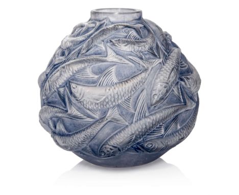  RENÉ LALIQUE (1860-1945) OLERON VASE, NO. 1008 designed 1927clear, frosted and blue stainedengraved R. Lalique France No. 10