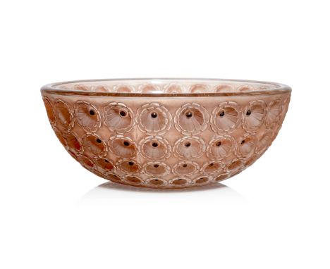  RENÉ LALIQUE (1860-1945) NEMOURS BOWL, NO. 404 designed 1929clear, frosted, sepia stained and enamelledmoulded R. LALIQUE FR