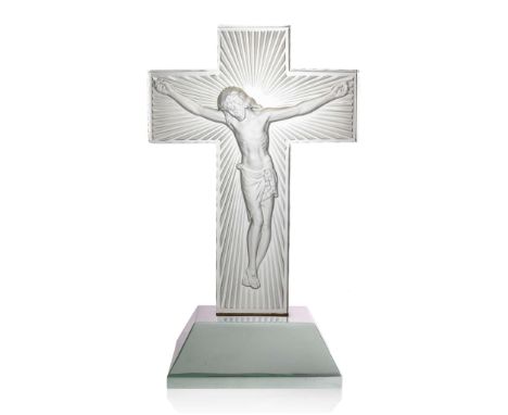  RENÉ LALIQUE (1860-1945) CHRIST, NO. 1198 designed 1930clear and frosted, on metal stand&nbsp;stencilled R. LALIQUE&nbsp; 46