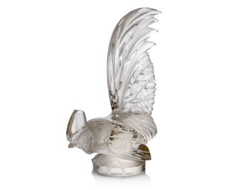  RENÉ LALIQUE (1860-1945) COQ NAIN CAR MASCOT, NO. 1135 designed 1928clear and frosted&nbsp;moulded R. LALIQUE FRANCE 20.5cm 