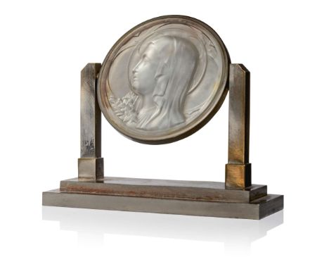  RENÉ LALIQUE (1860-1945) VIERGE MARIE FRAMED MEDALLION, G designed circa 1937clear and frosted, foil-backed in presentation 