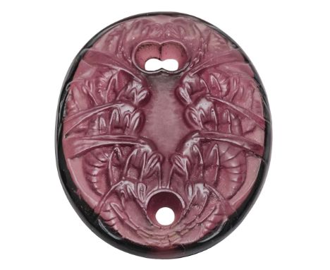  RENÉ LALIQUE (1860-1945) GUÊPES PENDANT, NO. 1650 designed 1920plum&nbsp;engraved Lalique 5.5cm (2 ¼in) high   