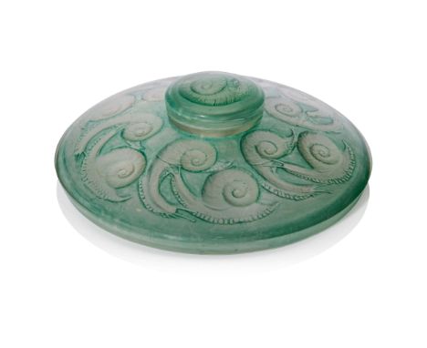  RENÉ LALIQUE (1860-1945) ESCARGOTS INKWELL, NO. 433 designed 1920clear, frosted and blue-green stainedengraved Lalique&nbsp;
