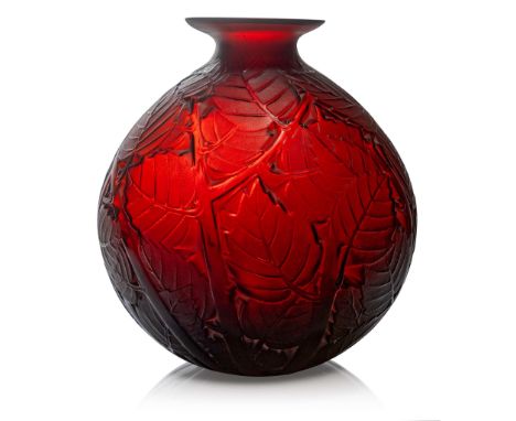  RENÉ LALIQUE (1860-1945) MILAN VASE, NO. 1029 designed 1929deep amber, and white stainedstencilled R. LALIQUE 28cm (11in) hi