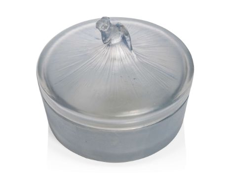  RENÉ LALIQUE (1860-1945) DEGAS BOX, NO. 66 designed 1921clear, frosted and bluebase stencilled R. LALIQUE, cover moulded LAL