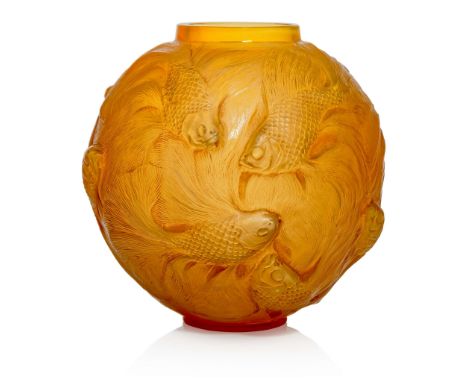  RENÉ LALIQUE (1860-1945) FORMOSE VASE, NO. 934 designed 1924butterscotch, and sepia stained&nbsp;intaglio R. LALIQUE 17cm (6