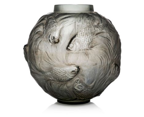  RENÉ LALIQUE (1860-1945) FORMOSE VASE, NO. 934 designed 1924grey, and white stainedengraved R. Lalique France, No. 934 17.3c