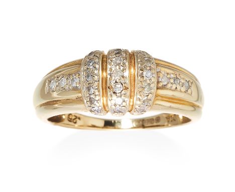 A DIAMOND DRESS RING in 9ct yellow gold, jewelled with round cut diamonds, British hallmarks, size P / 7.5, 3.78g.