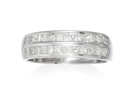 A 1.70 CARAT DIAMOND ETERNITY RING in 18ct white gold, set with two rows of princess cut diamonds totalling approximately 1.7