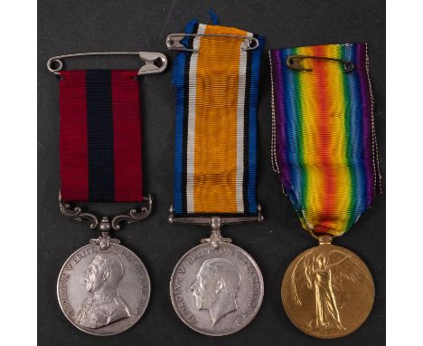 A WWI DCM  group of three to ' 241396 Sjt A Crutchley 1/6 S. Staff. R' George V Distinguished conduct Medal, War Medal and Vi