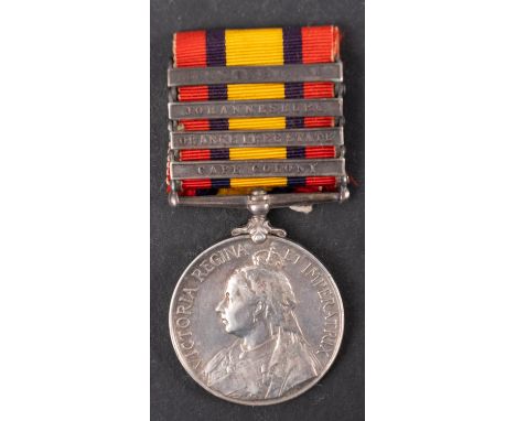 A Queen's South Africa Medal with four clasps to '7372 Pte  E White  V Co Derby R'