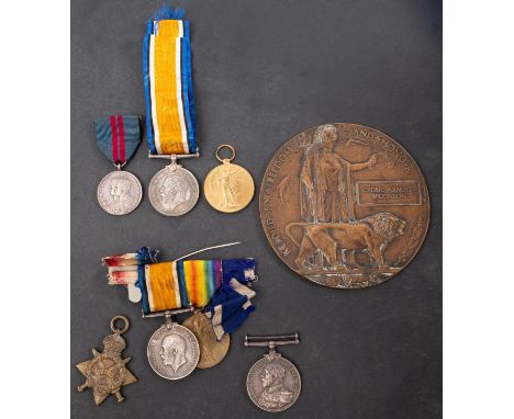 Two WWI groups and a Death Plaque.'212732  E W G Turner  LS RN' War Medal Victory Medal and 1911 Coronation Medal.'J-16611 C 