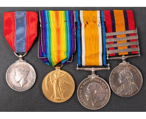 A South Africa & WWI group of  four to '2115 Gnr R  J Balcombe  5th ED  RGA', Queen's South Africa Medal with four clasps, Wa