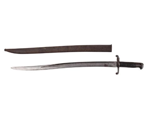 A British 1856 pattern yataghan-bladed bayonet, the slightly curved single fullered blade stamped with crown over the number 