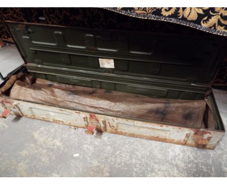 A tin military ammunition box, inscribed 'GMH W C235 I 1943'