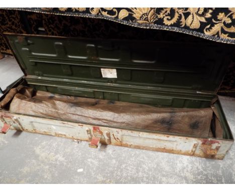 A tin military ammunition box, inscribed 'GMH W C235 I 1943'