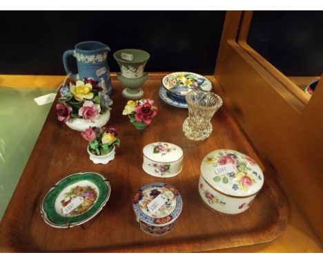 A small selection of porcelain items to include Aynsley, Royal Grafton trinket pot, Wedgwood Jasper ware, Coalport floral pos
