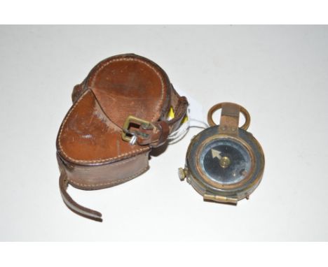 A WW1 period military compass dated 1915 by Koehn of Switzerland with leather case