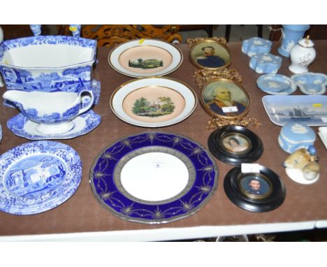 A Royal Worcester white metal decorated cabinet plate; and a pair of Meissen cabinet plates, one depicting Wesenstein