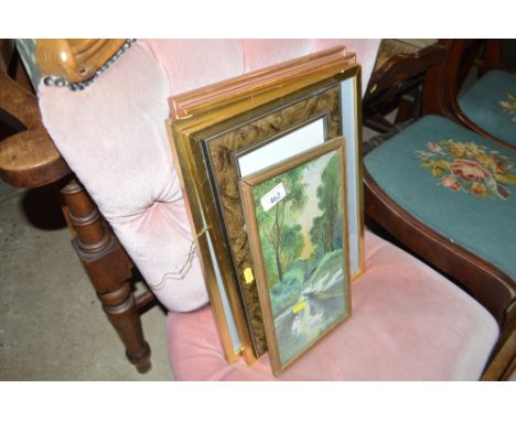 Four 19th Century colour fashion prints; a small watercolour study of swans and one other print