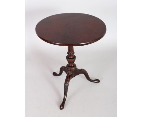 A SUPERB GEORGE III MAHOGANY CIRCULAR TILT TOP APPRENTICE TABLE on tripod legs. 10.5ins high, 9.5ins diameter.