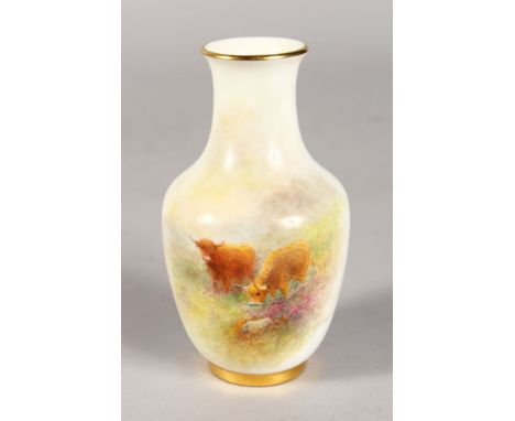 A ROYAL WORCESTER VASE painted with Highland Cattle by Harry Stinton, signed, date for 1961.