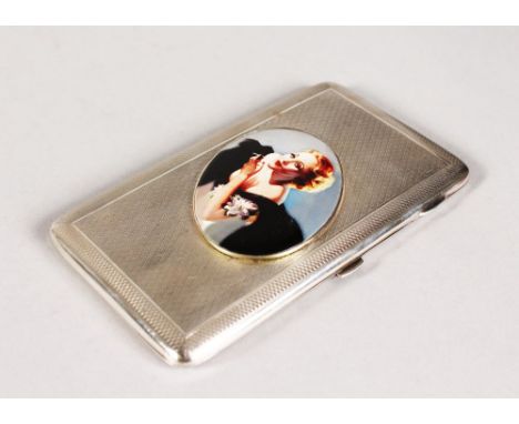 AN ENGINE TURNED CIGARETTE CASE, 5.5ins x 3.25ins, with inscription, dated 1943, Birmingham 1931.