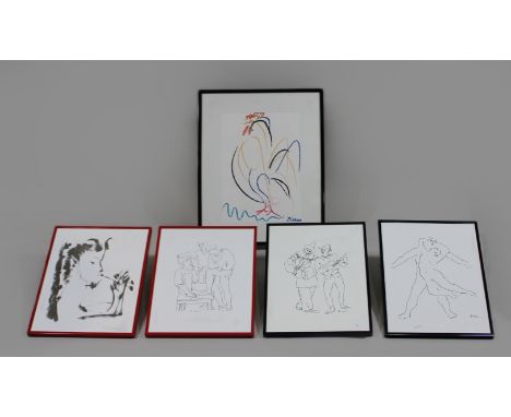 Pablo Picasso (spanisch, 1881 - 1973), Fünf Multiples: Ballett Tänzer, Maße: 39 x 29 cm, Pierrot und Harlekin, 39 x 29 cm, Pa