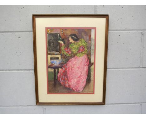 PHYLLIDA MURIEL BRIDGWATER (1891-1989) A framed and glazed watercolour of a lady, titled 'The Jade Image'. Pencil signed bott
